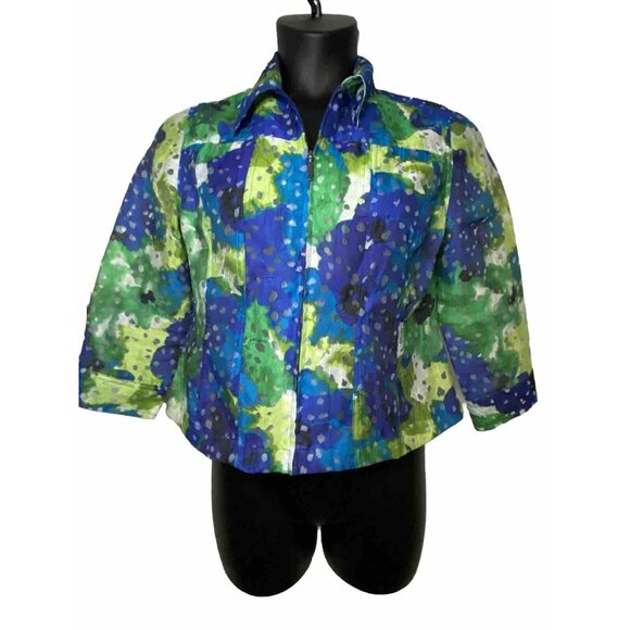 Ruby Rd. Favorites Petite Size 14P Linen Rayon Blend Sheer Zip Up Jacket - Picture 1 of 12